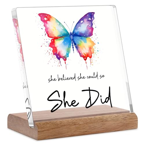 Cituarko She Believed She Could So She Did Sign Inspirational Gifts for Women Motivational Acrylic Plaque for Female Graduation, Birthday, New Job Home and Office Decorations