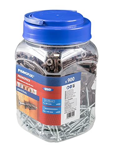 Rawlplug Uno Universal Screws and Wall Plugs Set 7mm BROWN | Screws and RawlPlugs for Plasterboard Masonry Brick Concrete | Pack of 450,L