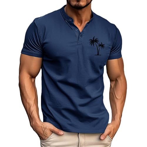 T-shirt Henley homme manches courtes col classique haut basique d'été léger