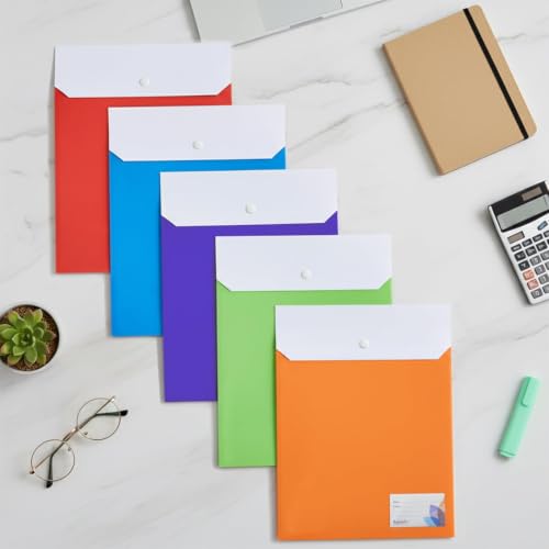 Image of Shuban Double Pocket Document Folders Letter A4 Size File Envelopes with Label Pocket & Paste Button for School Home Work Office Organization (Style-5-Double Pocket Folder-4Pcs-Multi Color)
