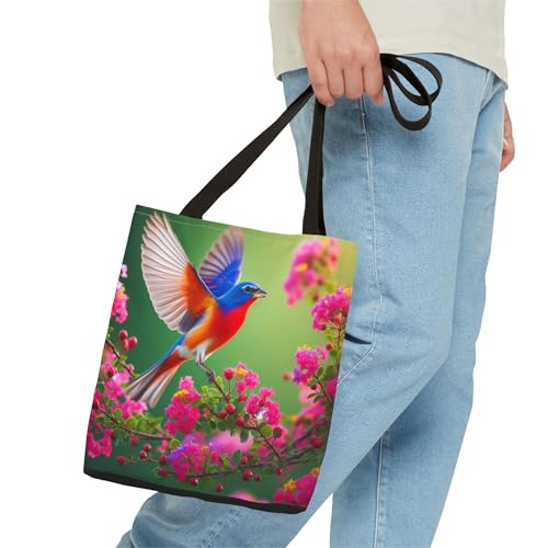 Premium Tote Bag with Reinforced Stitching - A Painted Bunting Fluttering Near Crepe Myrtle in Texas3