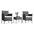 YSSOA Patio Furniture Set 3 Pieces Outdoor Rattan Wicker Chairs with Soft Cushion and Glass Coffee Table, Waterproof Conversation Bistro Loveseat for Garden Backyard, Balcony, Terrace, Black