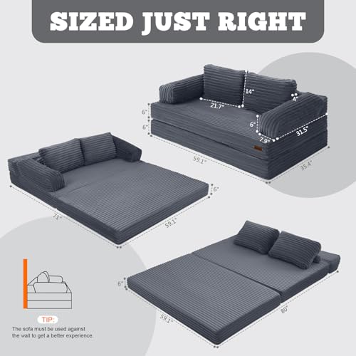 Colchón plegable con almohadas estilo sofá cama de pana 3