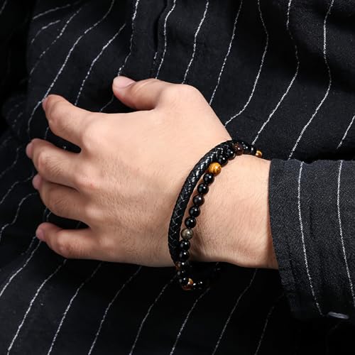 Son's Tiger Eye Protection Bracelets For Men, To My Son Bracelet from Mom Leather Black Beaded Bangle Engarved With Love You Forever Cuff Jewelry Gift for Birthday Christmas2