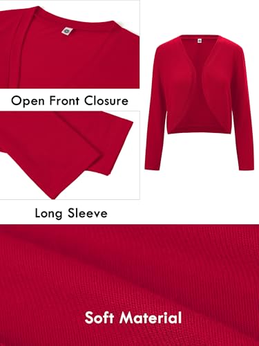 Image of Heymoments Women's Long Sleeve Thin Kintted Shrugs Sweaters Lightweight Cropped Tops Open Front Cardigan for Dress