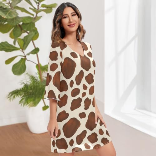 Robe hawaïenne marron col V profond et manches fluides imprimées - 3