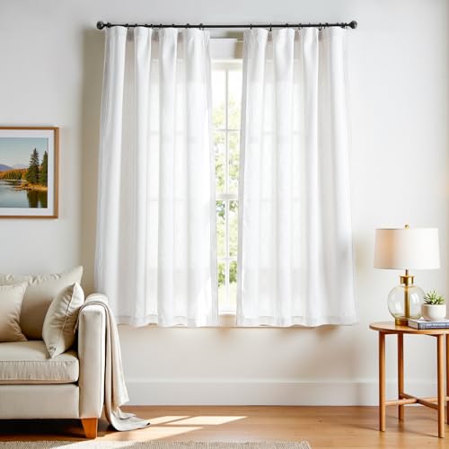 Image of jinchan Linen Curtains Light Filtering Back Tab 50x72 Inch 2 Panels White