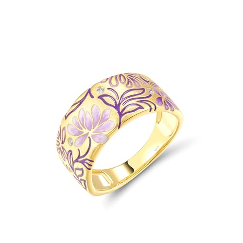 Bague en argent 925 motif fleur émaillée fait main pour femme