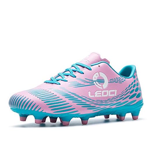 LEOCI Men's Women's Firm Ground Soccer Cleats Outdoor/Indoor Boys Girls Professional Futsal Football Training Sneakers (9.5 M US Women/9 M US Men, Pink)