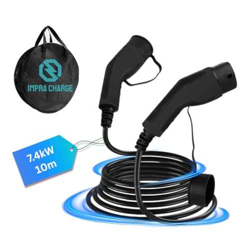 Type 2 to Type 2 EV Charging Cable, 32amp, 7.4kW, Single Phase, Black (10m)