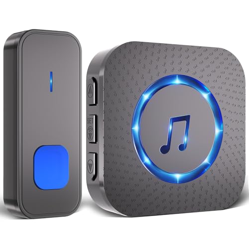 Funkklingel, Kabellose Türklingel 400m Reichweite IP55 Funk klingel Set Aussen Wasserdicht, Haustür Klingel kit mit 1 Plug-In-Empfänger und 1 Sender, 55 Melodien Doorbell Mit LED-Blitz, Schwarz
