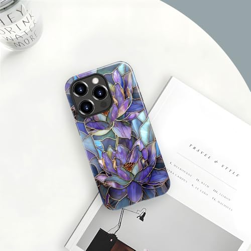 TnXee Case Compatible with iPhone 14 Pro,Fall Prevention Bright Hybrid 2-Layer Hard Shell Phone Case for Girls Boys,Purple Lotus Floral by TnXee - Used condition - Image 4