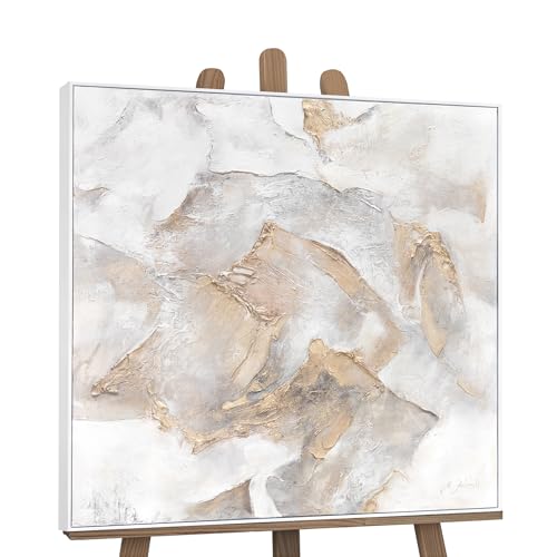 YS -Art Pittura Astratta Acrilica su Tela con Cornice Foglia Oro Dipinto A Mano Murale Soggiorno Moderno Decorazione Casa Immagini di Lusso Ufficio Vera Arte 100x100 cm