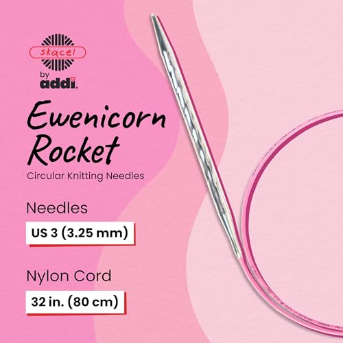 Image of skacel by addi Ewenicorn Rocket Circular Knitting Needles, Fixed 32 Inch (80 cm) White Chrome Plated Brass Tips with Flexible Nylon Cord, 3.25 mm (US Size 3)