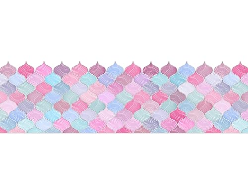 Image of WallDesign Mosaic Lantern Pink Violet Shades - 4ft x 9.75 inch Durable Surface Decoration Film for Kitchen, Cabinet, Table, Furniture, Wall, Bathroom, Door, Refurbishment