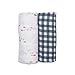 Lulujo Boho Swaddle Set, Cotton Muslin Blankets, 2 Pack (Fish & Navy Gingham)