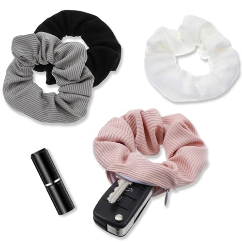 4 Stück Haargummi Mit Reißverschluss Reise Gadget & Urlaub Must Have für Frauen Geldversteck Damen Reise Aufbewahrung Haargummis Tasche zum Verstecken Haarseil Scrunchie für Mädchen Pferdeschwanz