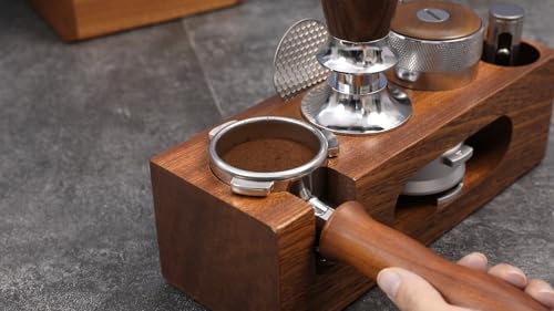 Image of espresso tamping station called Coffee Tamper Station Fit 51 to 54mm Espresso Accessories The tamper holder Or organizer station Adjustable Portafilters Stand Height (7 IN 1)