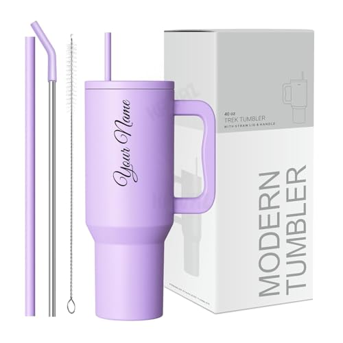 VOLITO Personalised with Your Name,1200ml Tumbler with Straw & Handle–Stainless Steel Double Wall Insulated Cup |Leakproof Sipper Mug for Hot & Cold Drinks|Travel Coffee & Water Tumbler (Purple)