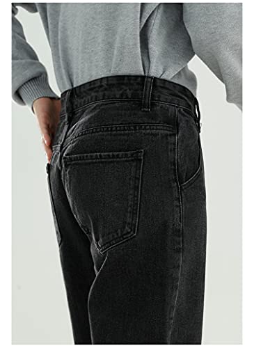 Men's Middle Waist Loose Jeans Leisure Baggy Wash Straight Leg Denim Pants Casual Versatile Loose Jean Trousers (Black,Large)4