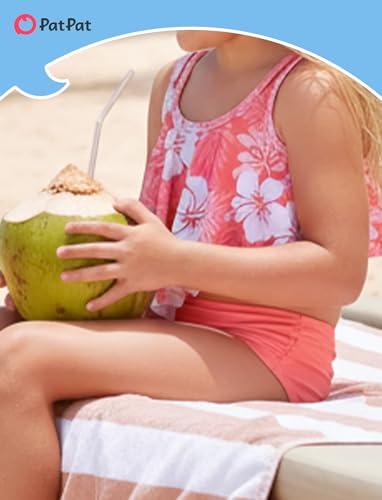 Image of PATPAT Family Matching Swimsuits Two Piece Hawaiian Tropical Beach Bikini and Swim Trunks Set Mommy and Me Bathing Suits