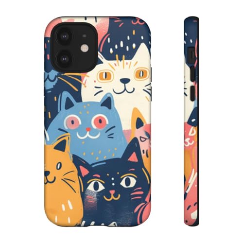 Coque rigide mate iPhone 12 motif chat coloré pour égayer vos journées de bureau