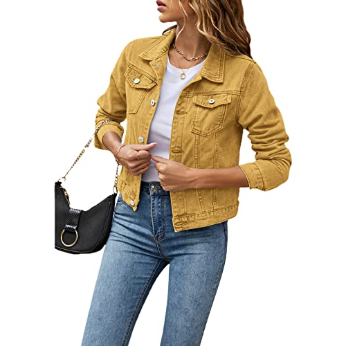 Fanvereka Jean Jackets for Women Fashion Casual Denim Jacket Long Sleeve Button Down Chest Pocket Coat