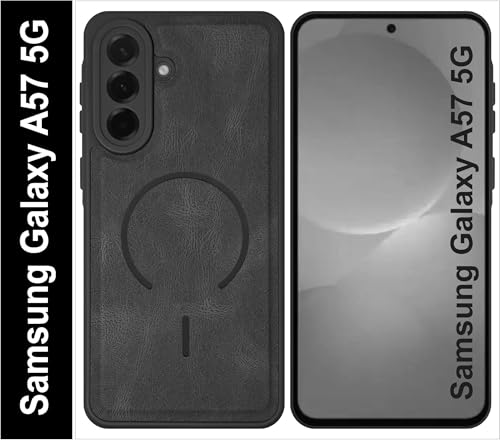 Image of SBMS Back Cover for Samsung Galaxy A57 5G | Ultra Slim Soft Rubberised Hard Case | Oil Feel Soft Leather Back | Mag-Safe Design (Mag-Safe Not Support) | Camera Protection Case for Sam A57 5G (Black)