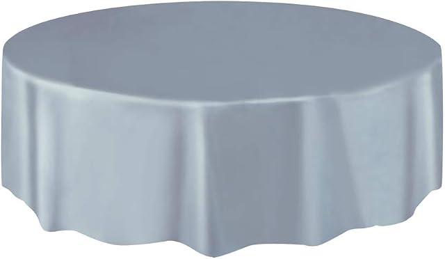Unique Party 50034 50034-Round Silver Plastic Tablecloth, 7ft, Pack of 1