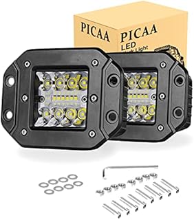 PICAA 2PCS 42W Flush Mount LED Light Pods Upgraded Spot Flood Combo Beam Driving Light LED Work Light Backup Light Reverse Light Grill Mount Light for Offroad 4x4 Truck SUV Jeep 12V 24V