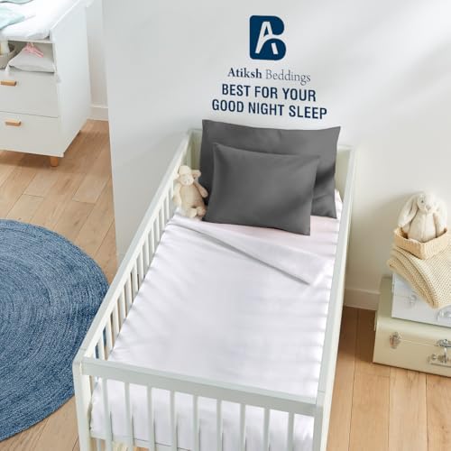 Image of Atiksh Beddings Pack of 2 13x18 Inch Egyptian Toddler Pillow Cases - 100% Soft Cotton, 600 Thread Count with Zip Closure for Small Travel & Nursery Pillowcase Cover, Dark Grey