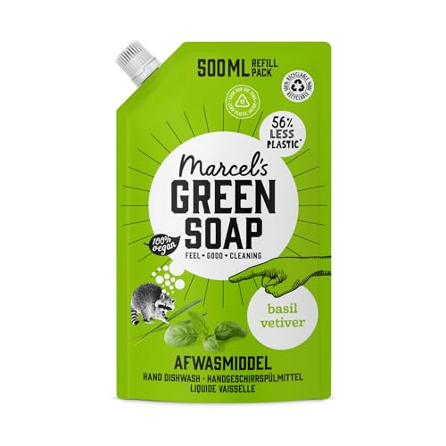 Marcel's Green Soap - Recharge Liquide Vaisselle Basilic & Vétiver - Refill Produit Vaisselle - Formule sans microplastiques - Vegan - 500 ml