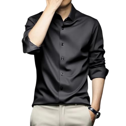 Chemise homme longue en soie glacée WOLONG, coupe ajustée premium et fluide