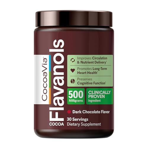 CocoaVia Cardio Health Cocoa Powder, 30 Servings, 500mg Cocoa Flavanols, Support Heart Health, Boost Nitric Oxide, Improve Circulation, Energy, Preworkout, Vegan, Dark Chocolate Cacao