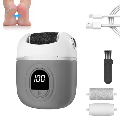 OSDUE Molinillo de pies, Portátil Lima Eléctrica para Pies con 3 Rodillos de Recambio Distintos Gramajes, 2 Modos Recargable por USB Removedor de Vallos con pantalla digital para pulido de pies-Gris