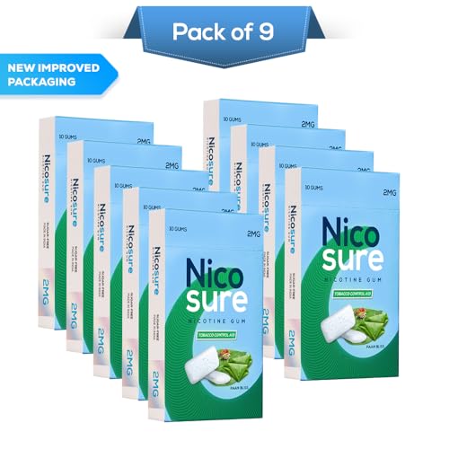 Image of Nicosure Nicotine Gum Paan Bliss-2mg-Pack of 9-90 Gums|Tobacco Control Aid|Paan Bliss|Sugar-free