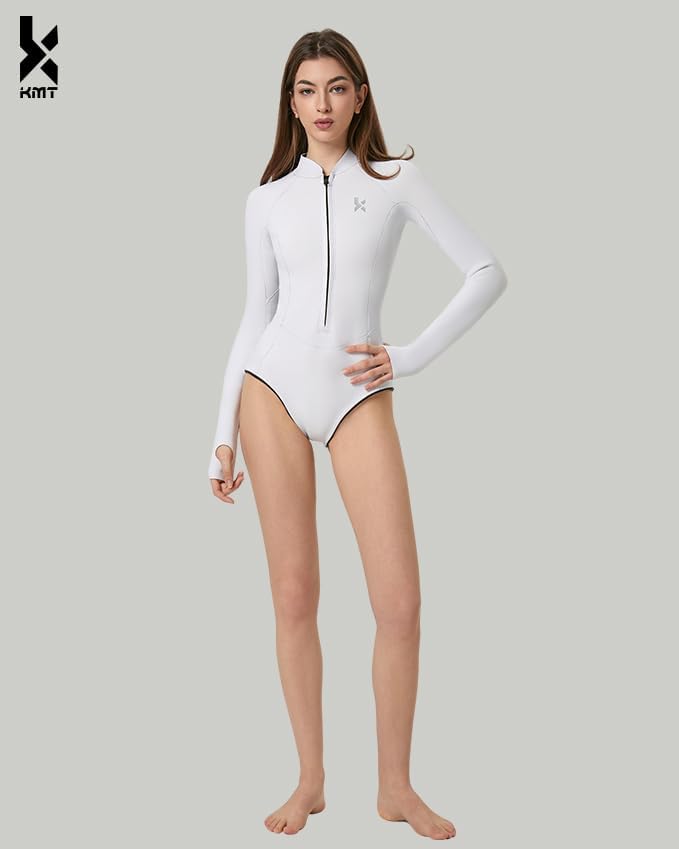 KMT Wetsuit for Women, Womens Long Sleeve Shorty Wet Suits 2mm Front Zipper Springsuit Surfing Surf-wear Diving Swimming Scuba One Piece - Image 5