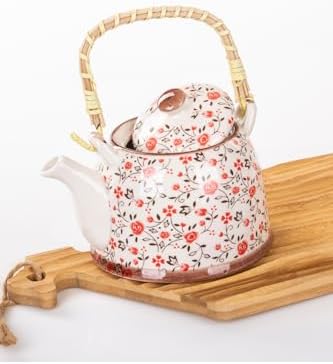 Mukko Home Hasır Saplı Porselen Demlik Çiçek Desenli, 900Ml Çay, Kahve, Bitki Çayı Sunum, FAN21 - Görsel 3