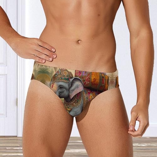 Elephant Indian Animal Men's Swimming Trunks Briefs Beach Swimwear Low Rise Bikini Swimsuit Print Bathing Suit4