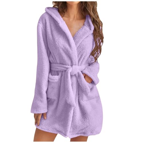 Mujer Invierno Hogar Ocio Monocolor Albornoz Doble Bolsillo Tirantes Camisón Seda Pijama Mujer, Color lila claro., S