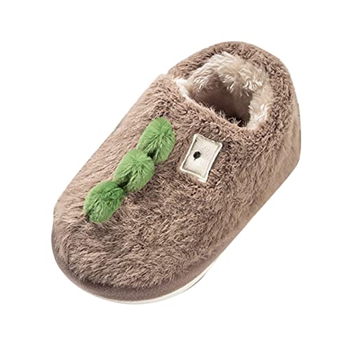 Generisch Pantuflas de invierno para niño con fondo plano, punta redonda, suaves, cómodas, cálidas, lisas, con forma de dinosaurio, marrón, 27.5 EU