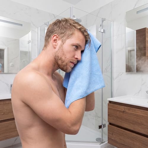 Image of Shimeyao 40 Pack Bleach Proof Towels Microfiber Absorbent Resistant Hair Hand Towels Bulk Quick Dry for Barber Gym Spa Shaving (Light Blue,16 x 29 Inch)