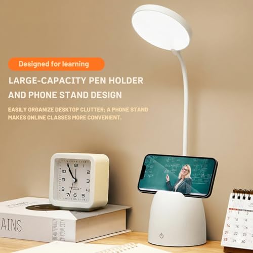 Image of One94Store RoundGlow Rechargeable LED Desk Lamp - Touch Control Table Lamp with 1200mAh Battery, Adjustable Brightness & Color Temperature, Portable Study Lamp with 80cm USB Cable