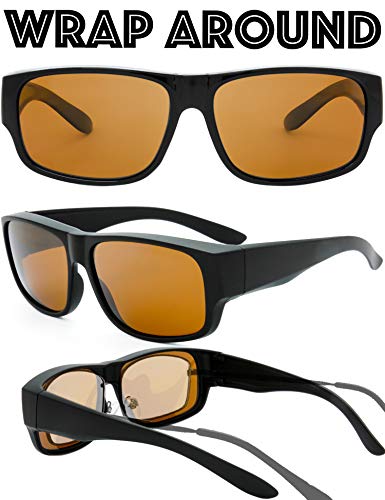 Image of The Fresh High Definition Polarized Wrap Around Shield Sunglasses for Glasses - Leather Eyeglasses Case