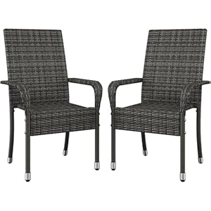 Yaheetech 2er Set Polyrattan Gartenstühle Stapelbar, Rattanstühle Stapelstuhl mit Armlehnen & Rückenlehne, Rattan Stuhl Balkonstuhl mit Verstellbaren Schutzfüßen für Garten Balkon Terrasse, Grau