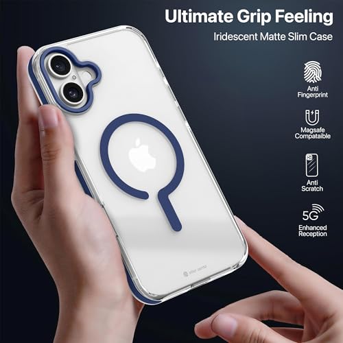 Image of eller sante Apex Magpro Back Cover Case for iPhone 16 Plus Scratch Resistant Camera Screen Protector TPU Shockproof 10ft Drop Protection Support Mag-Safe Wireless Charging- Blue