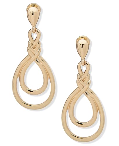 ANNE KLEIN Women's Gold EZ Comfort Clip Linear Earring Featuring Double Teardrop Linear Design