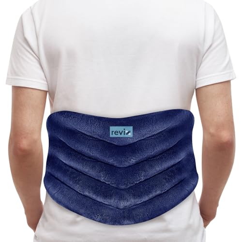 Image of REVIX Microwavable Heating Pad for Back, Extra Large Microwave Heating Wrap for Waist, Stomach, and Shoulders, Moist Heat Therapy for Stress Relief, Adjustable, for Men and Women, Navy