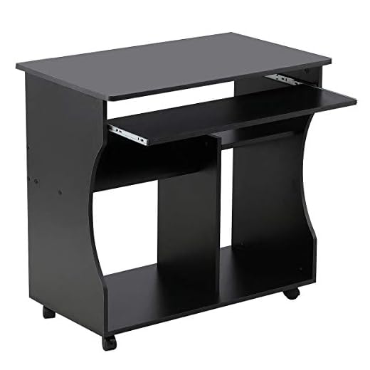 Yaheetech Meuble Bureau Informatique pour Ordinateur à roulettes avec Grand Support Clavier Coulissant 4 étagères Noir