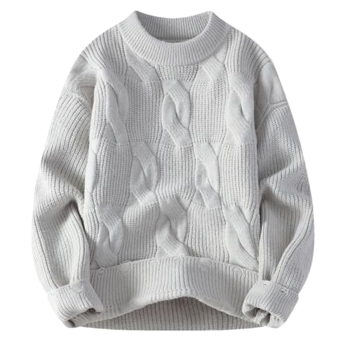 Men's Loose Casual Solid Color Round Neck Knitted Pullover Sweater
